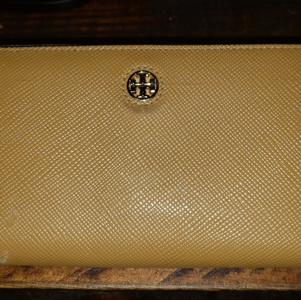 Tan Tory Burch Zipper Wallet